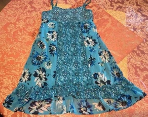 JUSTICE GIRLS BLUE FLORAL CHIFFON & LINED SEQINED SUNDRESS - SZ 14 (XL) - Picture 1 of 9