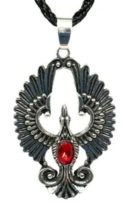 Phoenix Necklace Pendant Rising Bird Protection Amulet Silver Wing Red CZ Cord  - Picture 1 of 12