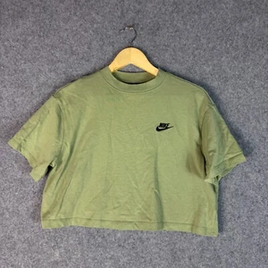 Nike Sportswear T Shirt Womens Medium Green Jersey Crew Neck Crop Top Cotton - Picture 1 of 10