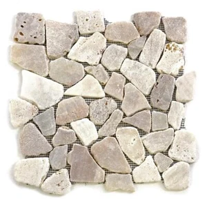 DIVERO 11 Fliesenmatten Mosaikfliesen Flussstein Naturstein creme á 32 x 32 cm - Bild 1 von 3