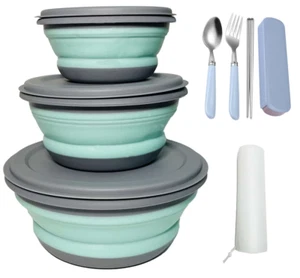 3PCS Food Grade Silicone Collapsible Bowl Lunch Box Salad Bowl with Lid Expand - Picture 1 of 9