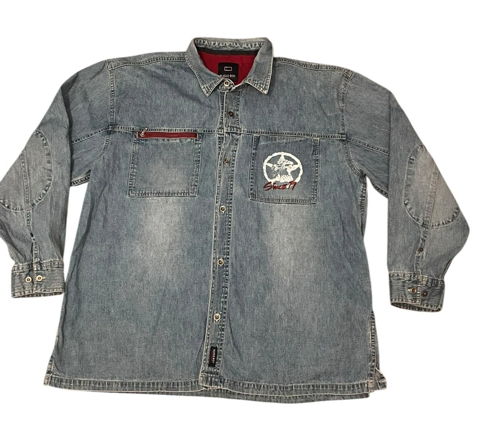 Vintage Bugle Boy LS Button Up Denim Shirt  Y2K Men’s  L Blue Light Wash Cotton - Image 1 of 4
