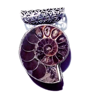 Natural Ammonite Gemstone 925 Sterling Silver Handmade Jewelry Pendant 2.1" - Picture 1 of 10