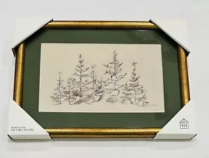 Hearth & Hand TREE SKETCH FRAMED CHRISTMAS WALL ART w Magnolia GOLD Green Nature - Picture 1 of 4