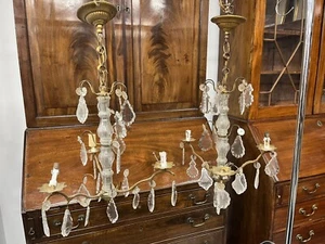Pair of Brass & Crystal Chandeliers Exceptionally Ornate Antique H62cm W40cm - Picture 1 of 8