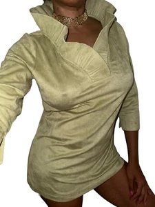 Gretchen Scott $149 NEW Soft Faux Suede Green Ruffle Collar Neck Blouse Top Sz S - Picture 1 of 5