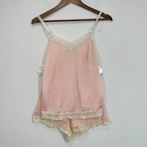 Conjunto de Noche Vintage Rosa Delicado Encaje Ropa Encubierta Femenina Romántica Talla Med - Imagen 1 de 9
