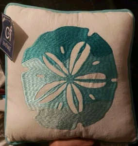 C & F Home Embroidered SAND DOLLAR 10×10" Pillow Ivory/Teal - Picture 1 of 2