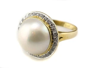 Ring Mabe´perle 585/000 14 K Gelbgold, 28 Diamanten zus. 0,25 ct - Bild 1 von 3
