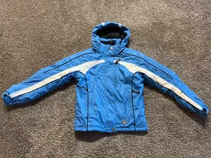Spyder Boys Girls Jacket Size 12 Large Blue Winter Coat Hood Full Zip 2094 - Picture 1 of 7