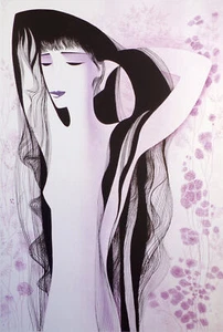 Obra de arte litográfica firmada a mano Eyvind Earle "Girl With Raven Hair", ¡haz una oferta! - Imagen 1 de 5