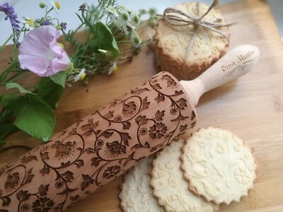 Flowers Carved Embossed Dough Roller Engraved Textured Rolling pin Carved Molds  - Image 1 of 4