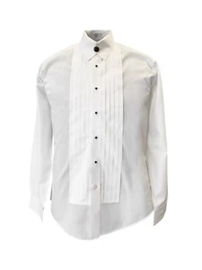 WHITE CROSSWICK Collar Formal Shirt with 3/4'' pleated front by Lord West - Picture 1 of 7