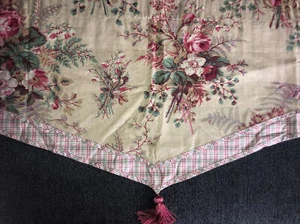 Waverly Northampton Floral Double Ascot Valance Pink Green Plaid Tan w/Tassel - Picture 1 of 8