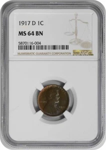 1917-D Lincoln Cent MS64BN NGC - Picture 1 of 2