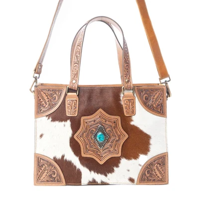 MYRA Desert Jewel Handtooled Hairon Leather Concealed Carry Bag in Timber Brown - Image 1 of 4