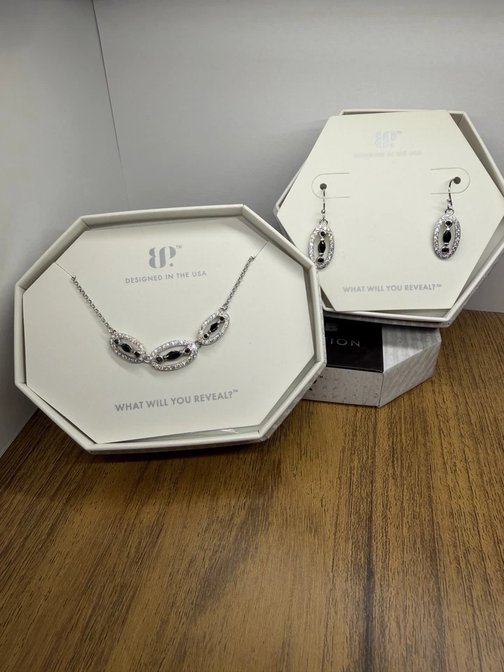 Bomb Party Sterling Silver Club Earring And Necklace Set Black Onyx .925 - Image 1 of 1