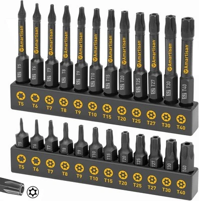 Amartisan Torx Bit Set, 24-Piece S2 Steel, 1" & 2.3" Long T5 24-Piece, Black  - Image 1 of 4