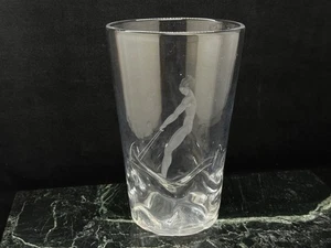 Art Deco ORREFORS Sweden LINDSTRAND 1475 Crystal Vase w/ WATER SKIER c1935 - Picture 1 of 5