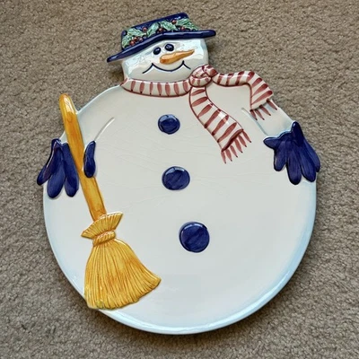 Vintage Christmas Serving Snowman Platter Gifts 14" Holiday Entertaining Decor - Image 1 of 4