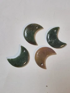 Lot Of 4 Picture Jasper Crescent Moon Approx 19mmx25mm Top Drilled - Picture 1 of 4