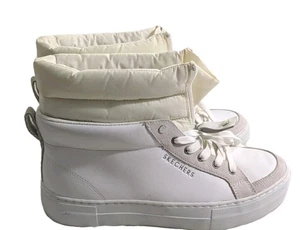 Skechers White Leather ALBA Puffer Jacket Lining Rise Fit Zipper Hightops Wms Gr.10 - Bild 1 von 14