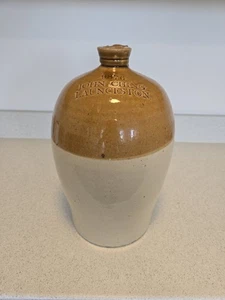 Antique John Ching Launceston Cornwall Stoneware Flagon 2 Tone 2 Gallon Large - Picture 1 of 9