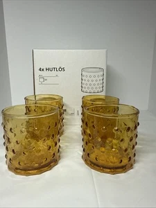 IKEA HUTLOS 4 Hobnail Amber Glass Votive Tea Light Candle Holders 2.5” NOB - Picture 1 of 8