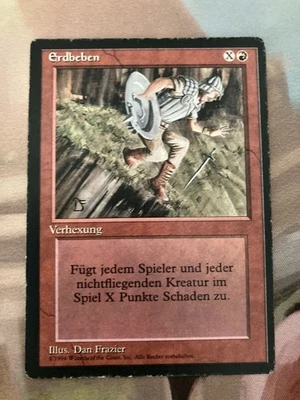 FBB 3ED Earthquake German Black Frame MTG Card Old School Plaid Used - Image 1 of 4
