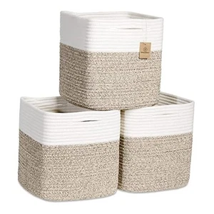  Storage Cubes 11 Inch Cotton Rope Woven Baskets for Off White & Mixed Brown - Picture 1 of 7