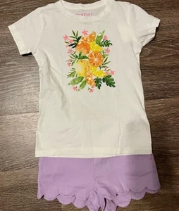 Crewcuts Girls' sequin citrus graphic tee Purple Scalloped Shorts Size 4-5 - Picture 1 of 9