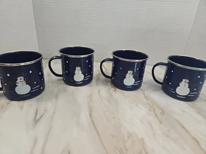 4 The Golden Rabbit Snowman Cups Coffee Denise S. Harvey Design 1997 Enamelware - Picture 1 of 7