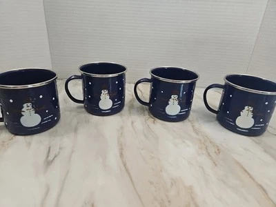 4 The Golden Rabbit Snowman Cups Coffee Denise S. Harvey Design 1997 Enamelware - Image 1 of 4