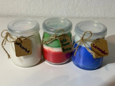 Velas de frasco em camadas feitas à mão – Lavanda, brisa de flores silvestres e sem perfume; Conjunto de 3 - Imagem 1 de 4