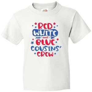 Inktastic Cousins Crew Red White And Blue 4th Of July Youth T-Shirt Fourth Kids - Picture 1 of 5