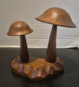 Vintage MCM Monkey Pod Wood Mushrooms For Toothpick Party Appetizers Retro - Picture 1 of 8