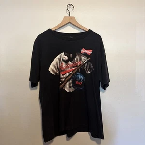 Camiseta Budweiser Vintage Para Hombre XL Negra Béisbol Cerveza Hecha en EE. UU. Años 90 - Imagen 1 de 7