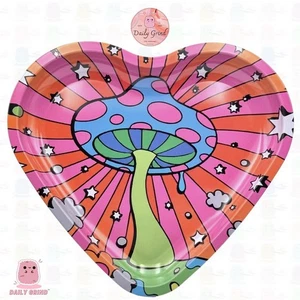 Mushroom Heart Shape Multi-Use Small Metal Tray 14x18cm Trinkets & Crystals Gift - Picture 1 of 4
