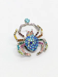 Vintage Colourful Spider Brooch, Vibrant Colourful Rhinestone Spider Brooch - Picture 1 of 8