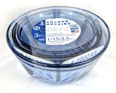 NEW Anchor Hocking COLORS 3 PC Nesting Mixing Bowls Coastal Blue USA 2024 - Image 1 of 4