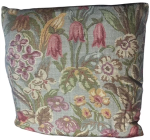 Vintage Gobelin Blumen Kissen 21"x21" Dekokissen türkis strukturiert Samt Gefühl Rücken - Bild 1 von 9