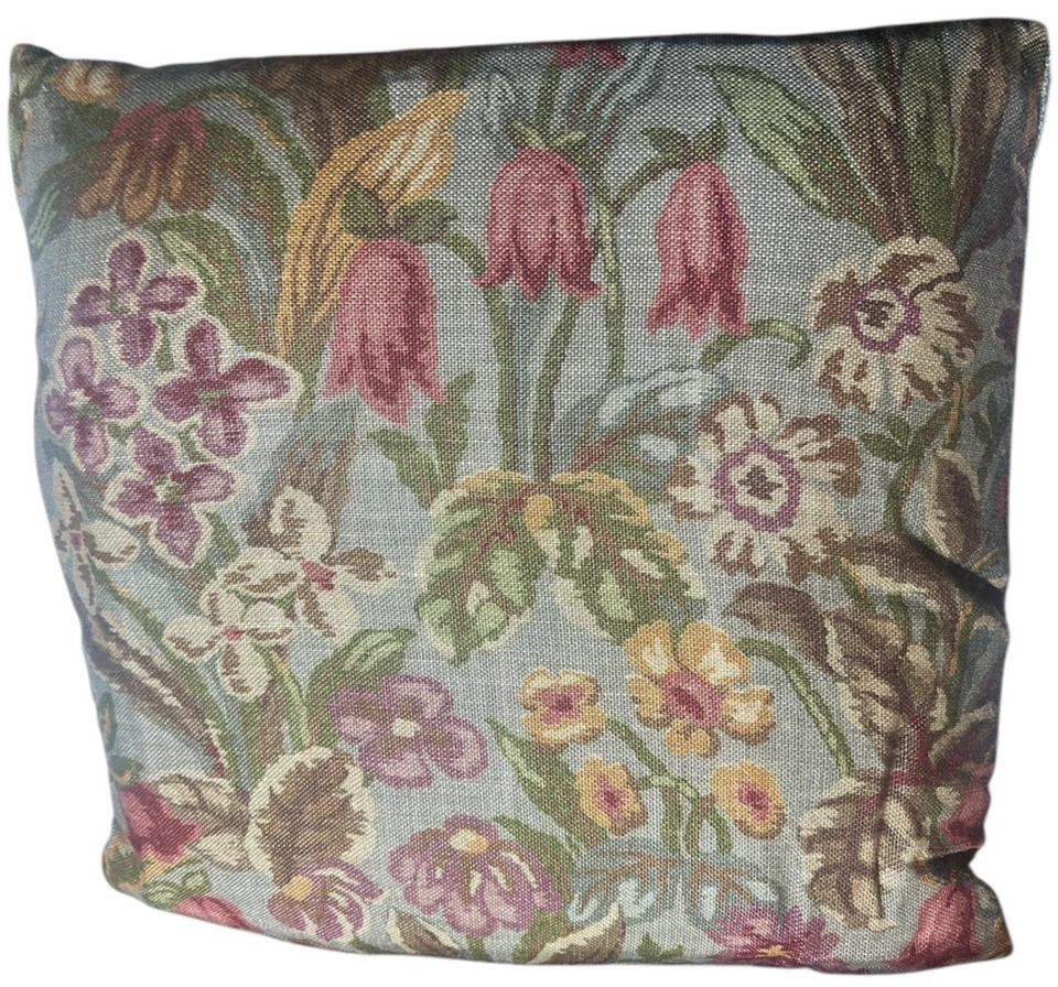 Cojín floral tapiz de colección 21"x21" almohada verde azulado terciopelo texturizado sensación trasera Foto 1 de 4