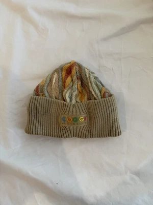 Vintage Coogi Australia Knit Beanie Skully Hat Beige Multi Red Green Spellout XL - Image 1 of 3