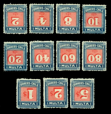 CHILE 1924  Postage Due set - INVERTED CENTER  - Scott # J48-J58 mint MLH - Image 1 of 2