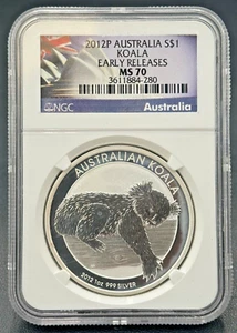 2012 P Australia $1 Koala NGC MS-70, 1ozt. .999 Fine Silver, Early Release - Picture 1 of 5
