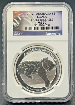2012 P Australia $1 Koala NGC MS-70, 1ozt. .999 Fine Silver, Early Release - Image 1 of 4