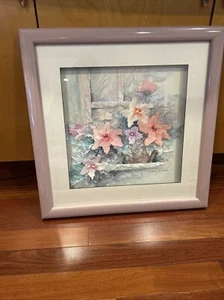 Marcus R. Tucker Hand Crafted Art Flowers Framed Signed Design Large 21”X22” - Picture 1 of 12
