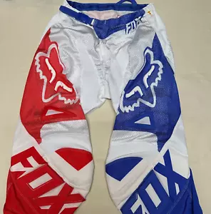 Vintage Fox Racing Padded 180 Motorcycle Moto Racing Pants White Red Blue 30 - Picture 1 of 16