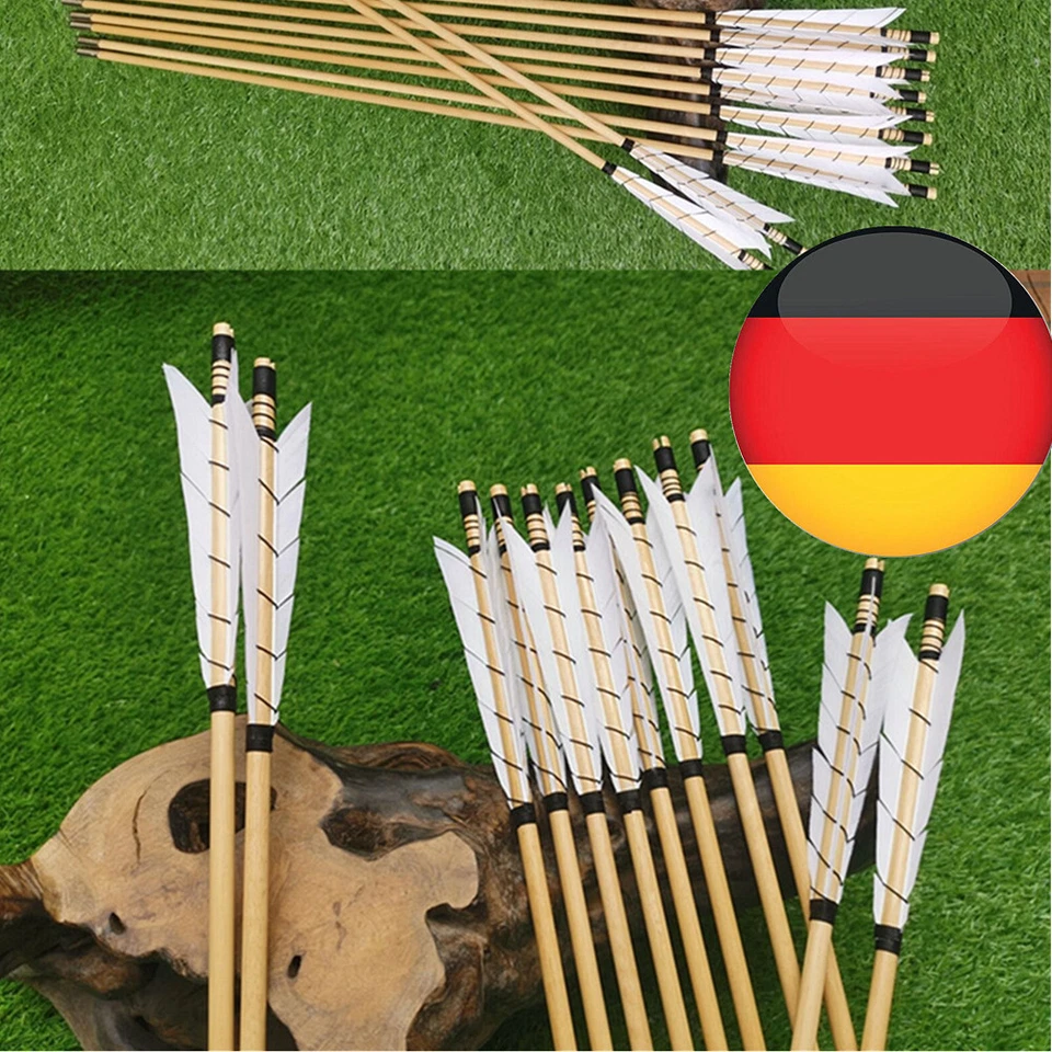 HNZMDY 12X 32" Holzpfeile 5" Naturfedern Traditioneller Bogen Bogenschießen Jagdpfeile