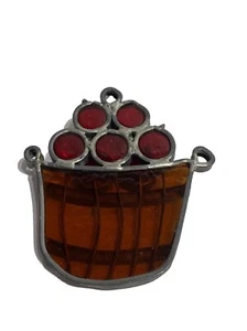 Suncatcher Window VINTAGE LEADED STAINED GLASS Fruit Red Apple Bushel Basket - Picture 1 of 11